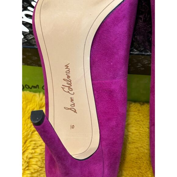Sam Edelman Haide Fuchsia Feather Suede Leather Pom Pom Stiletto Pumps Heels 10M - Picture 8 of 12